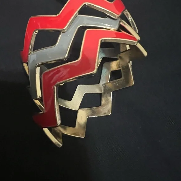 Vintage set Of 3 enamel bracelet set red gray - Picture 2 of 6